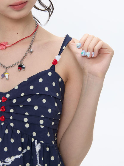 BETWEENAND Navy Polka Dot Heart Beaded Strappy Women&