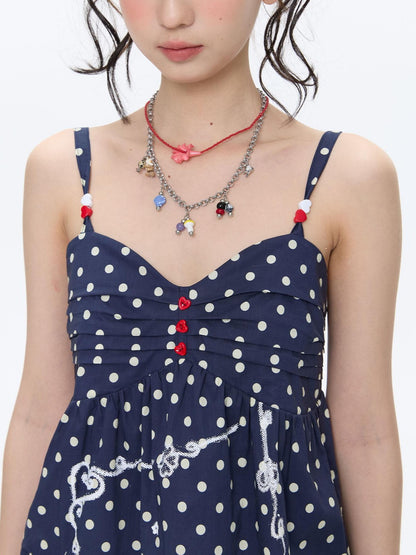 BETWEENAND Navy Polka Dot Heart Beaded Strappy Women&