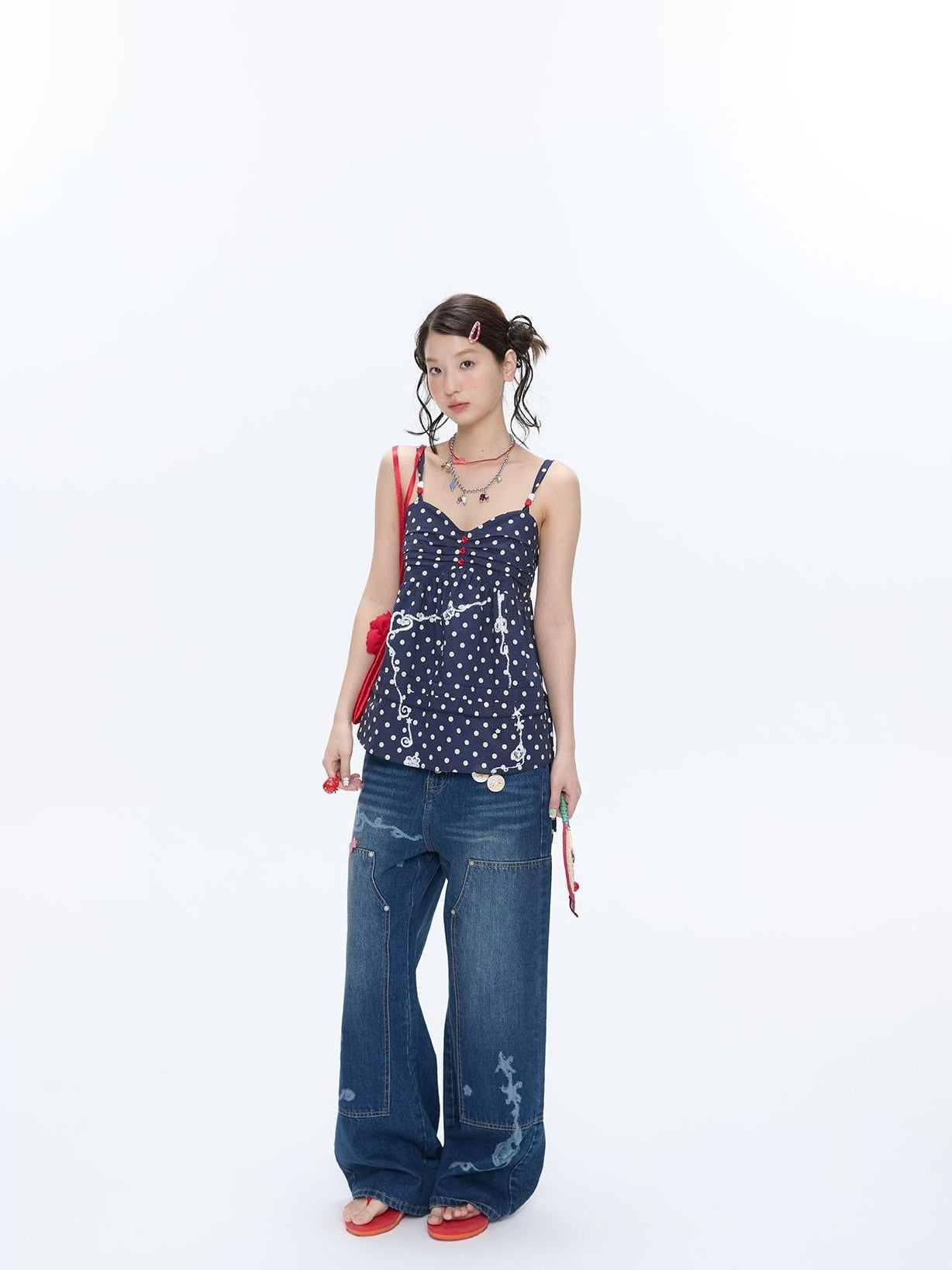 BETWEENAND Navy Polka Dot Heart Beaded Strappy Women&