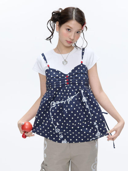 BETWEENAND Navy Polka Dot Heart Beaded Strappy Women&