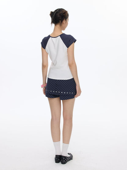 BETWEENAND Navy Polka Dot High Waist Zipper Straight Women&