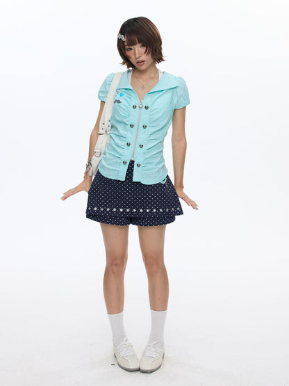 BETWEENAND Navy Polka Dot High Waist Zipper Straight Women&