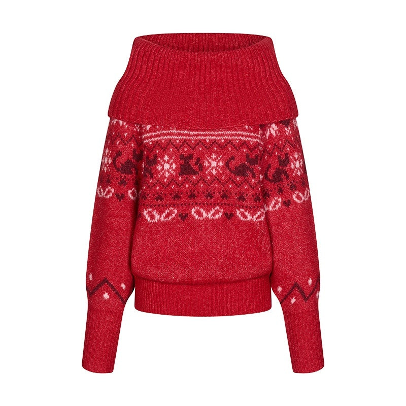BETWEENAND_Nordic_Jacquard_Turn_Down_Collar_Women&