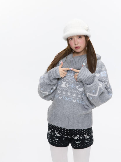 BETWEENAND Nordic Jacquard Turn Down Collar Women&