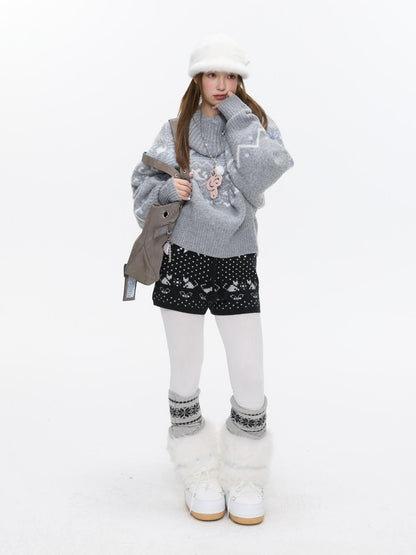 BETWEENAND Nordic Jacquard Turn Down Collar Women&