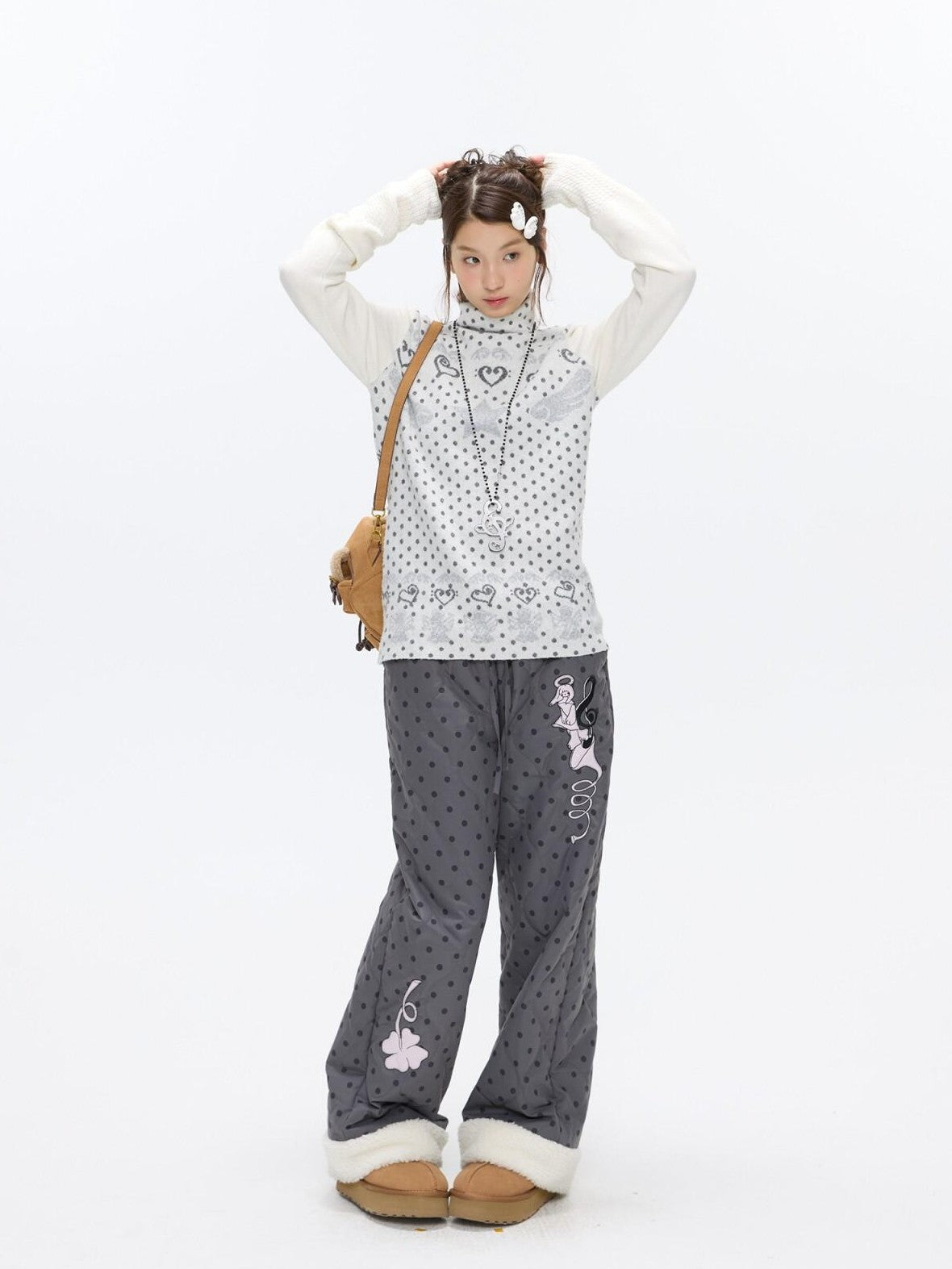 BETWEENAND Oatmeal Polka Dot Jacquard Women&