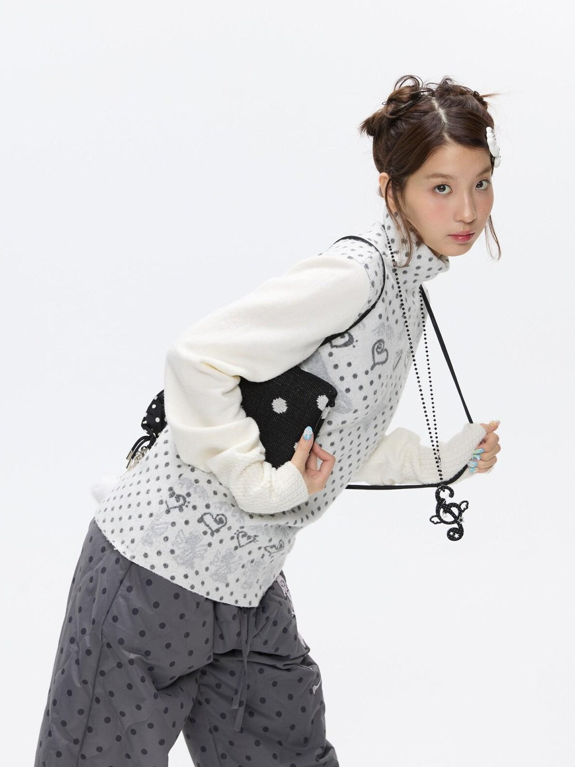 BETWEENAND Oatmeal Polka Dot Jacquard Women&