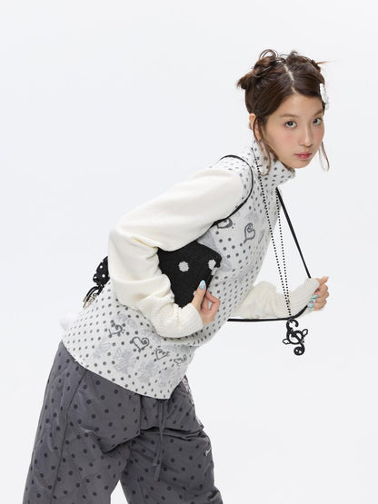 BETWEENAND Oatmeal Polka Dot Jacquard Women&