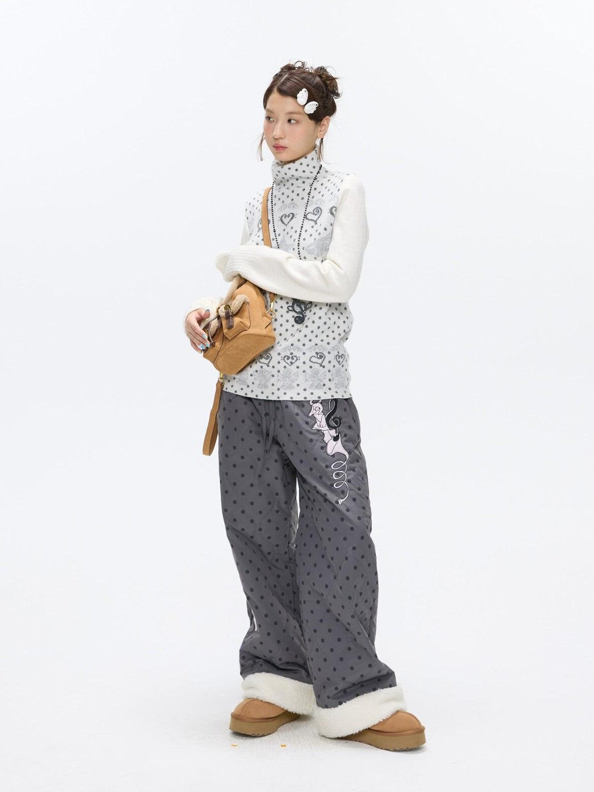 BETWEENAND Oatmeal Polka Dot Jacquard Women&