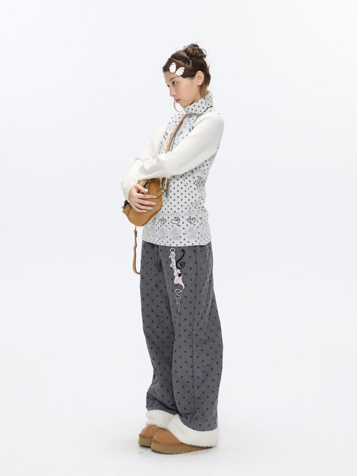 BETWEENAND Oatmeal Polka Dot Jacquard Women&