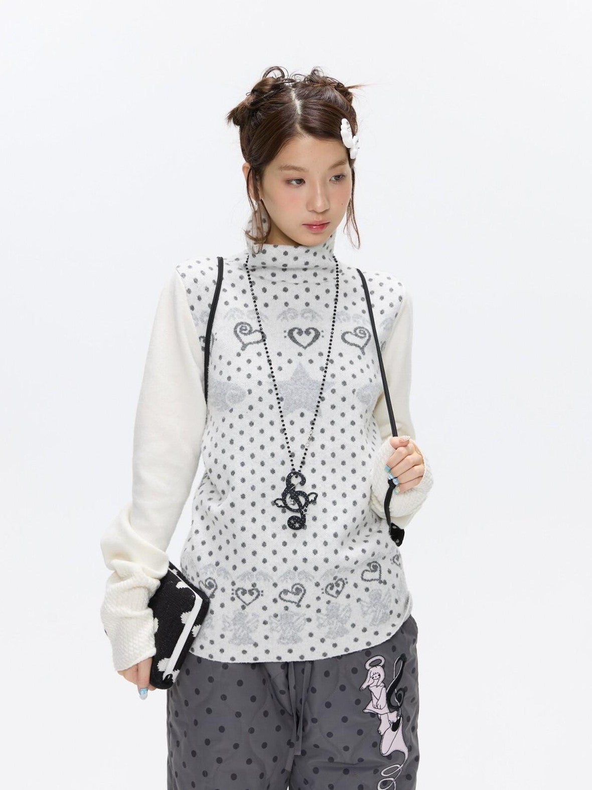 BETWEENAND Oatmeal Polka Dot Jacquard Women&