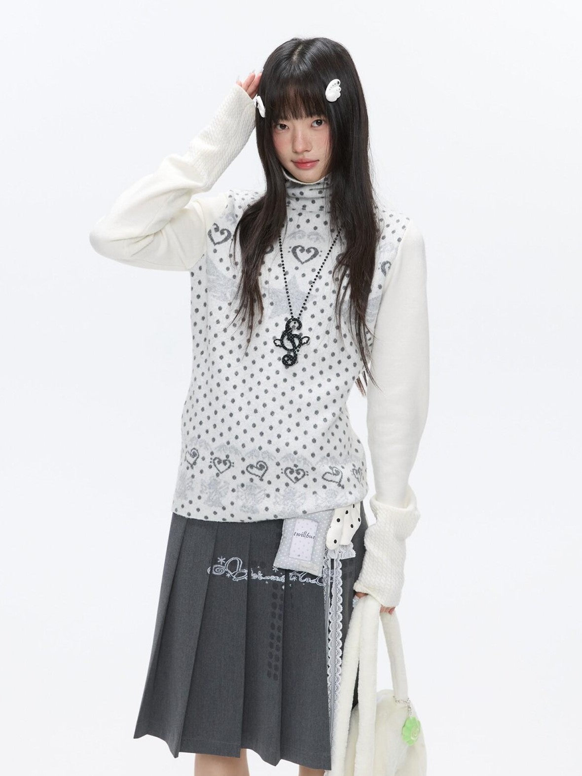 BETWEENAND Oatmeal Polka Dot Jacquard Women&