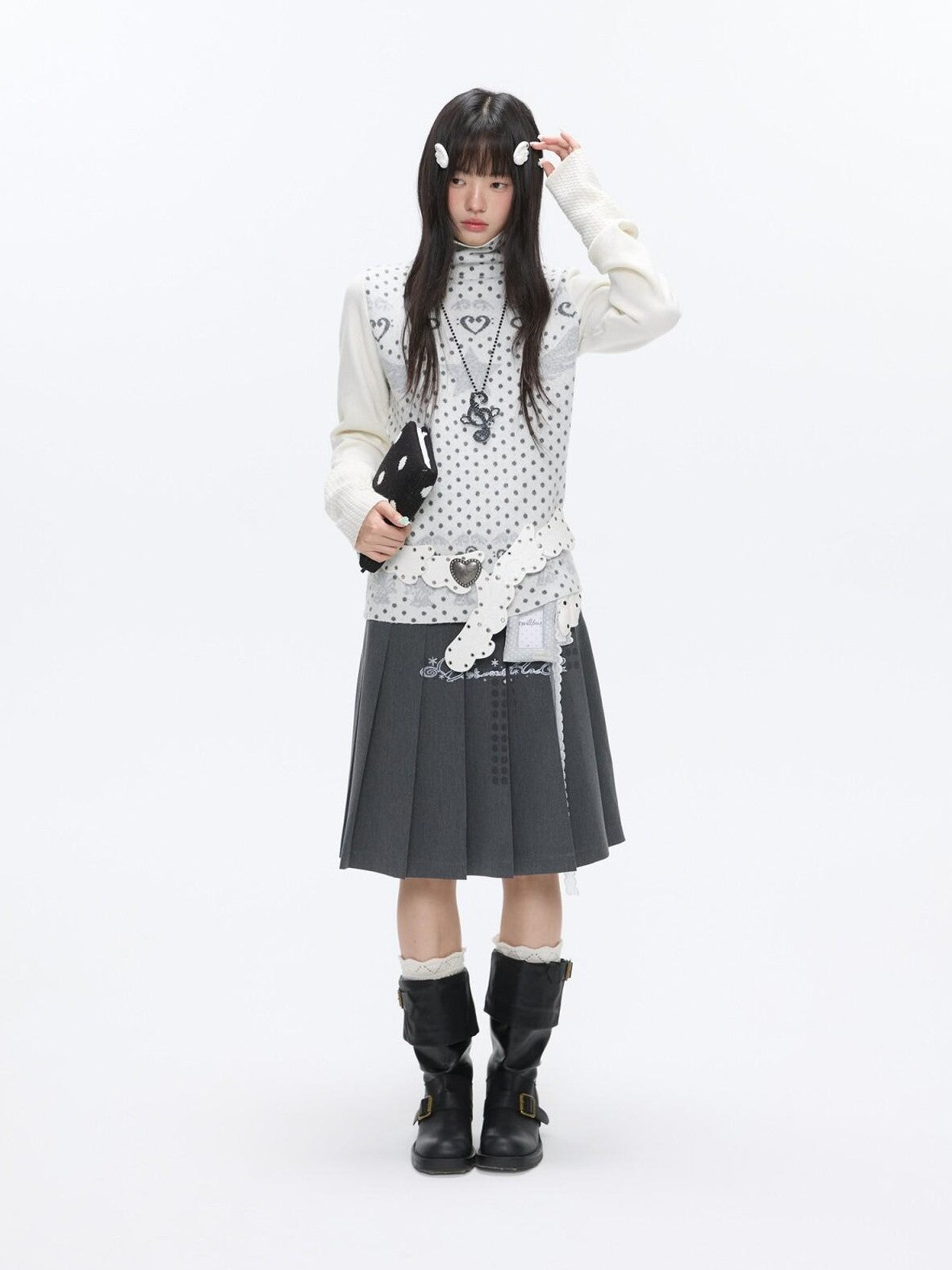 BETWEENAND Oatmeal Polka Dot Jacquard Women&