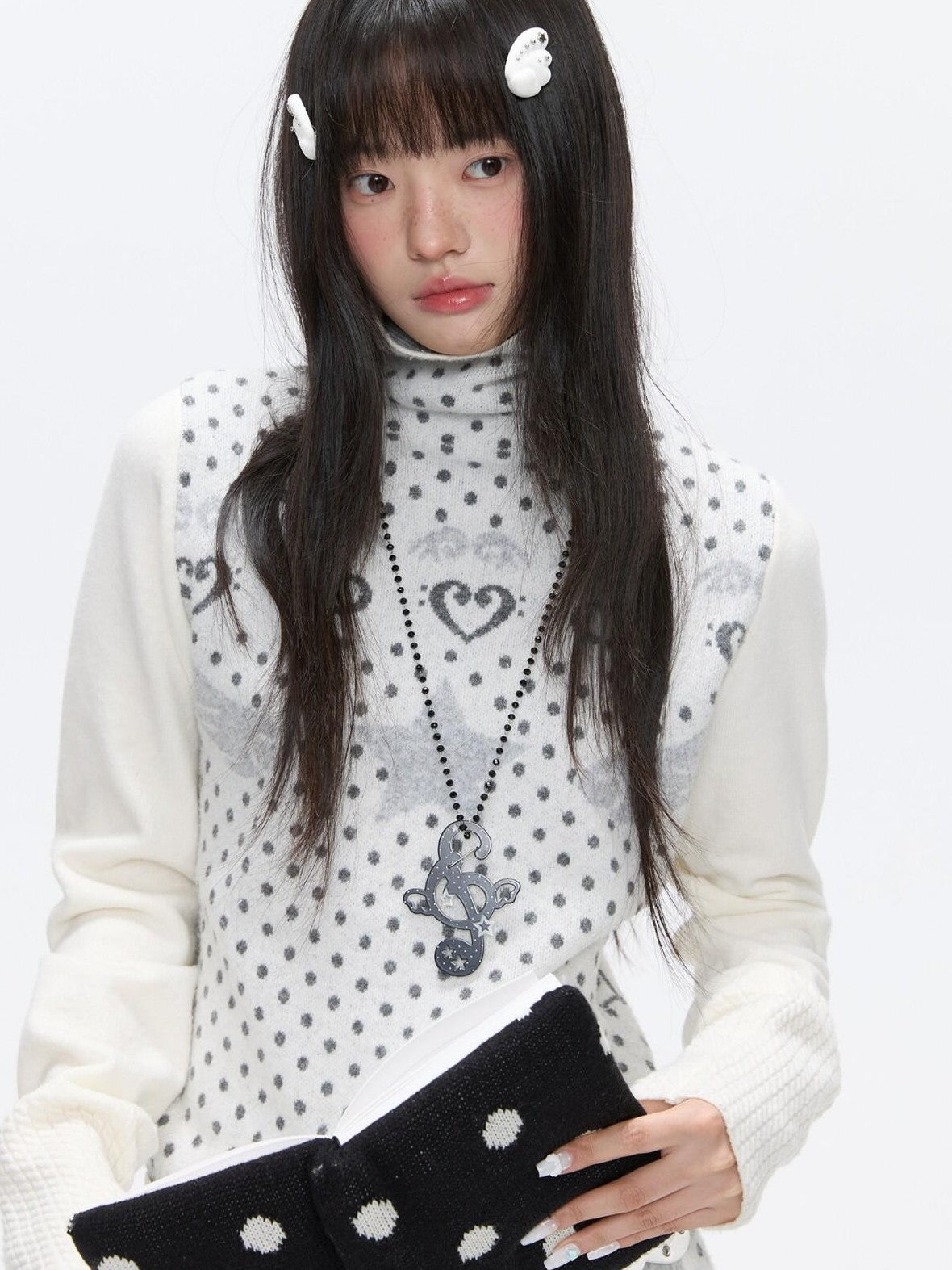 BETWEENAND Oatmeal Polka Dot Jacquard Women&