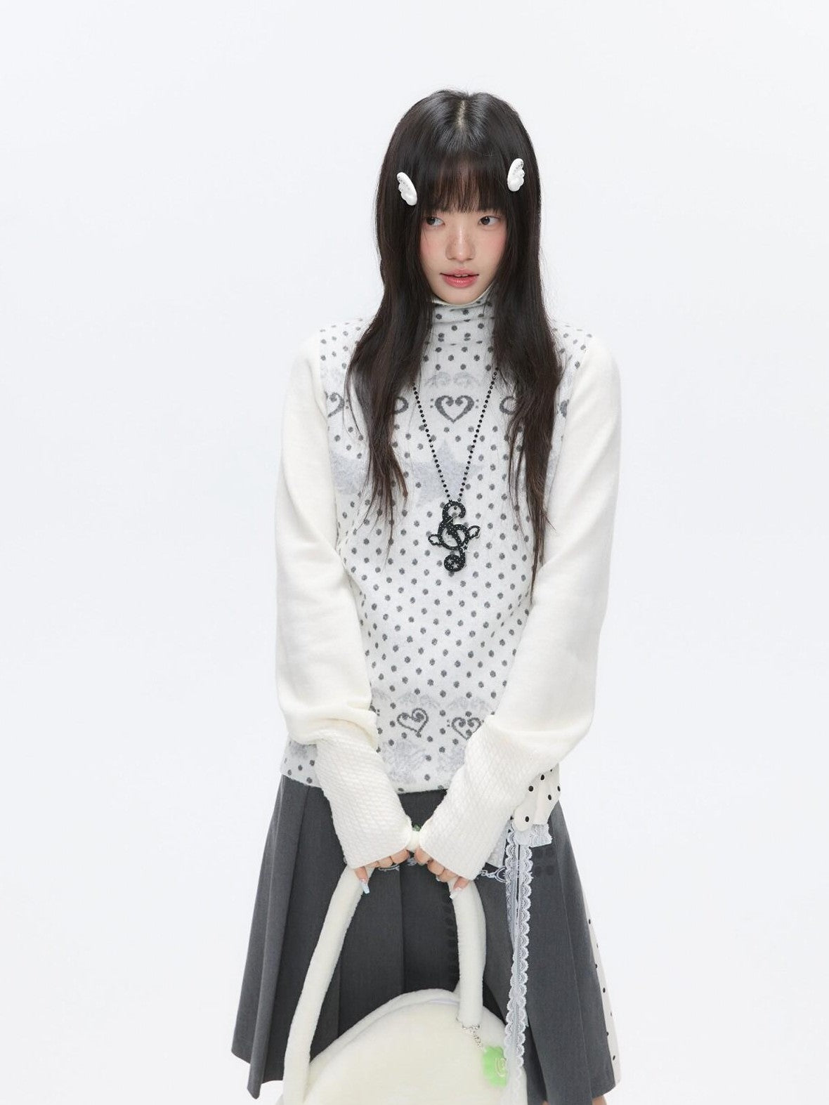 BETWEENAND Oatmeal Polka Dot Jacquard Women&