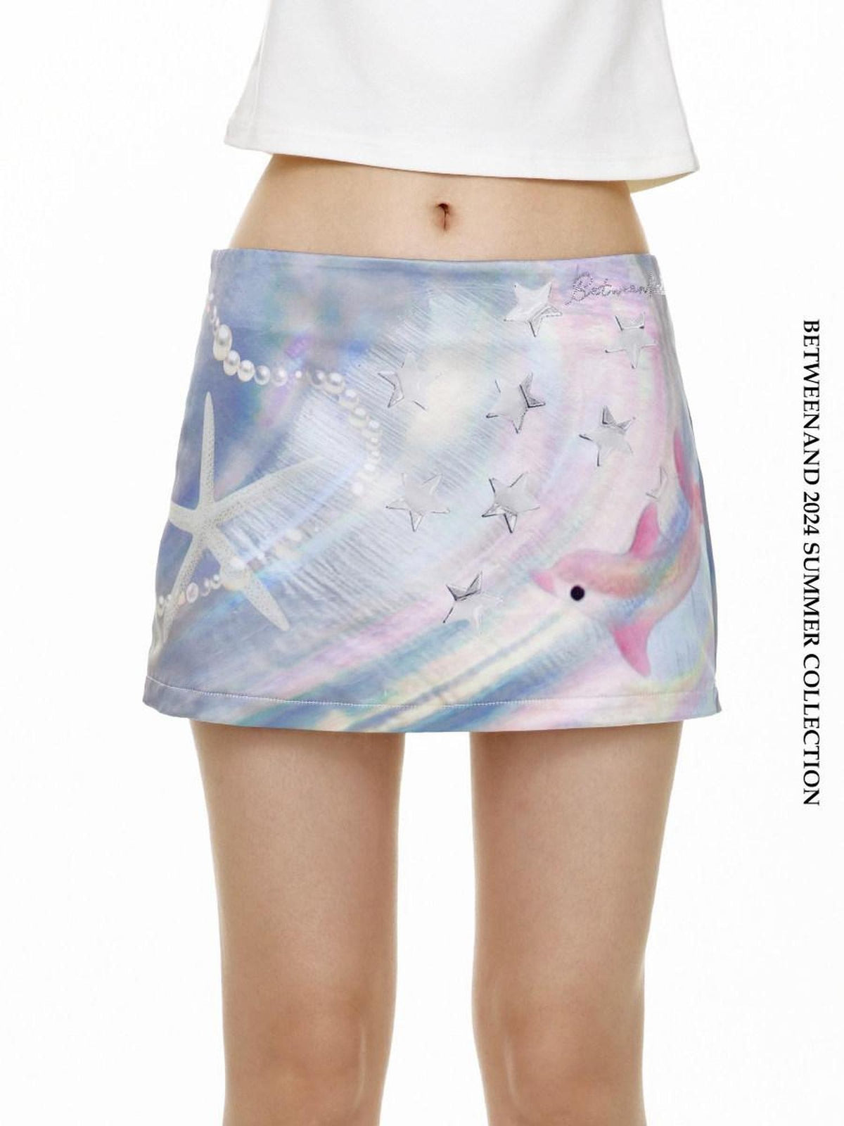 BETWEENAND Ocean Print A Line High Waist Slimming Women&