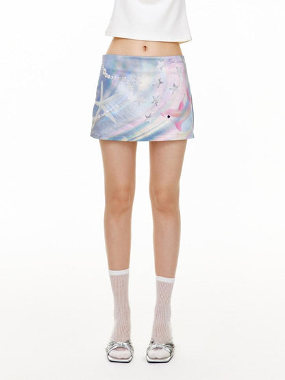BETWEENAND Ocean Print A Line High Waist Slimming Women&