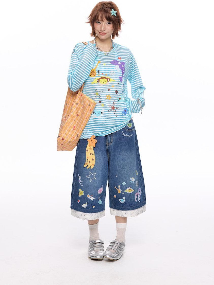 BETWEENAND Ocean Swirl Printed Striped Women&