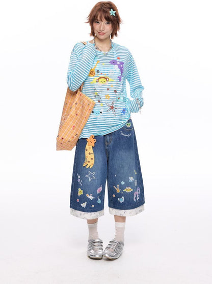BETWEENAND Ocean Swirl Printed Striped Women&