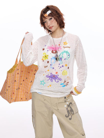 BETWEENAND Ocean Swirl Printed Striped Women&