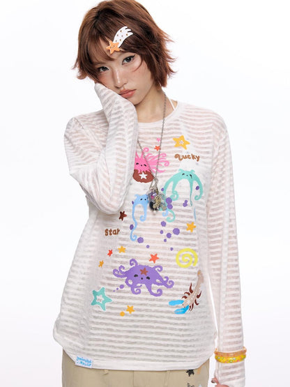 BETWEENAND Ocean Swirl Printed Striped Women&
