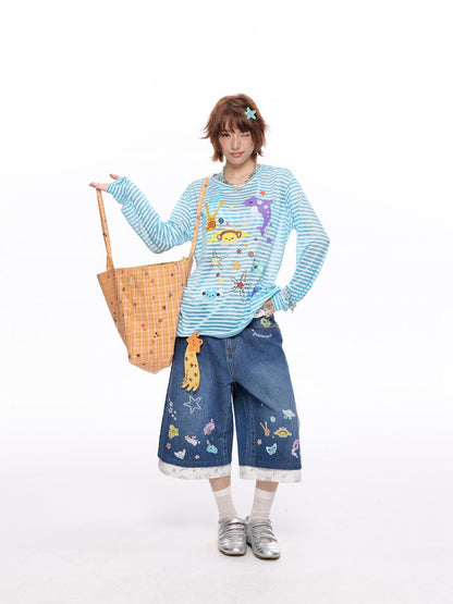 BETWEENAND Ocean Swirl Printed Striped Women&