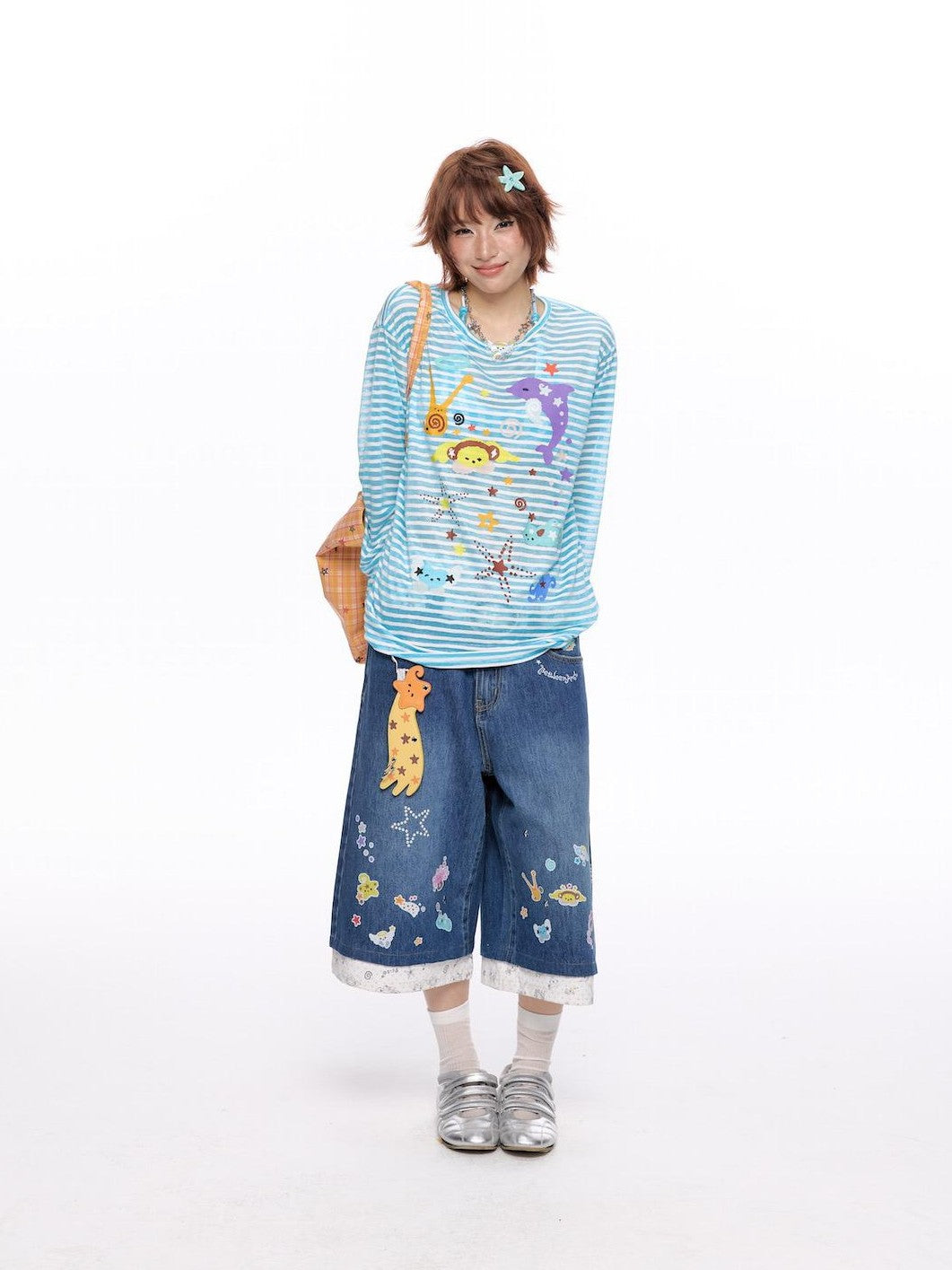 BETWEENAND Ocean Swirl Printed Striped Women&