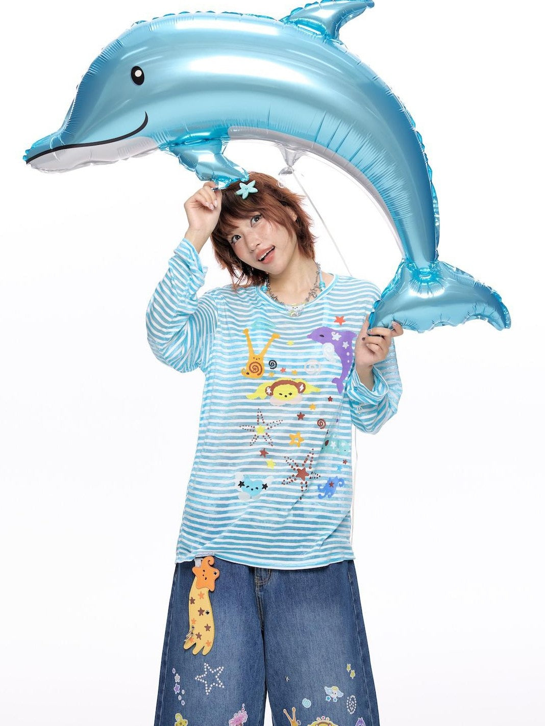 BETWEENAND Ocean Swirl Printed Striped Women&