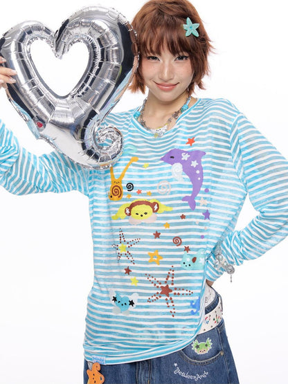 BETWEENAND Ocean Swirl Printed Striped Women&
