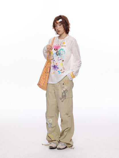 BETWEENAND Ocean Swirl Printed Striped Women&