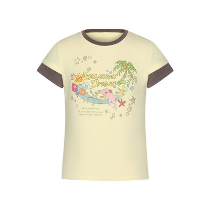 BETWEENAND_Pale_Yellow_Polka_Dot_Colorblock_Crewneck_Women&