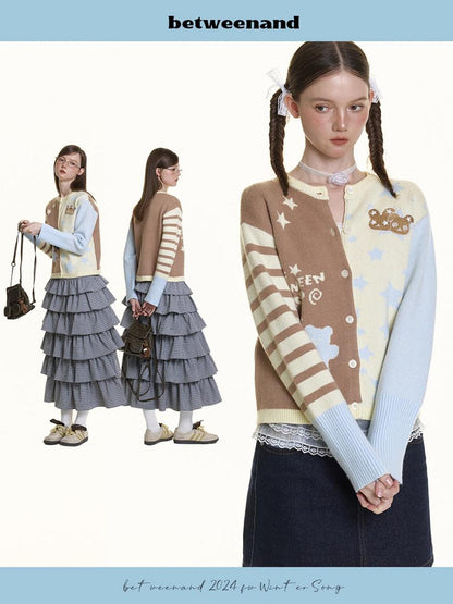 BETWEENAND Pastel Colorblock Star Embroidered Women&