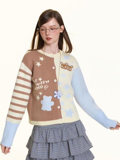 BETWEENAND Pastel Colorblock Star Embroidered Women&