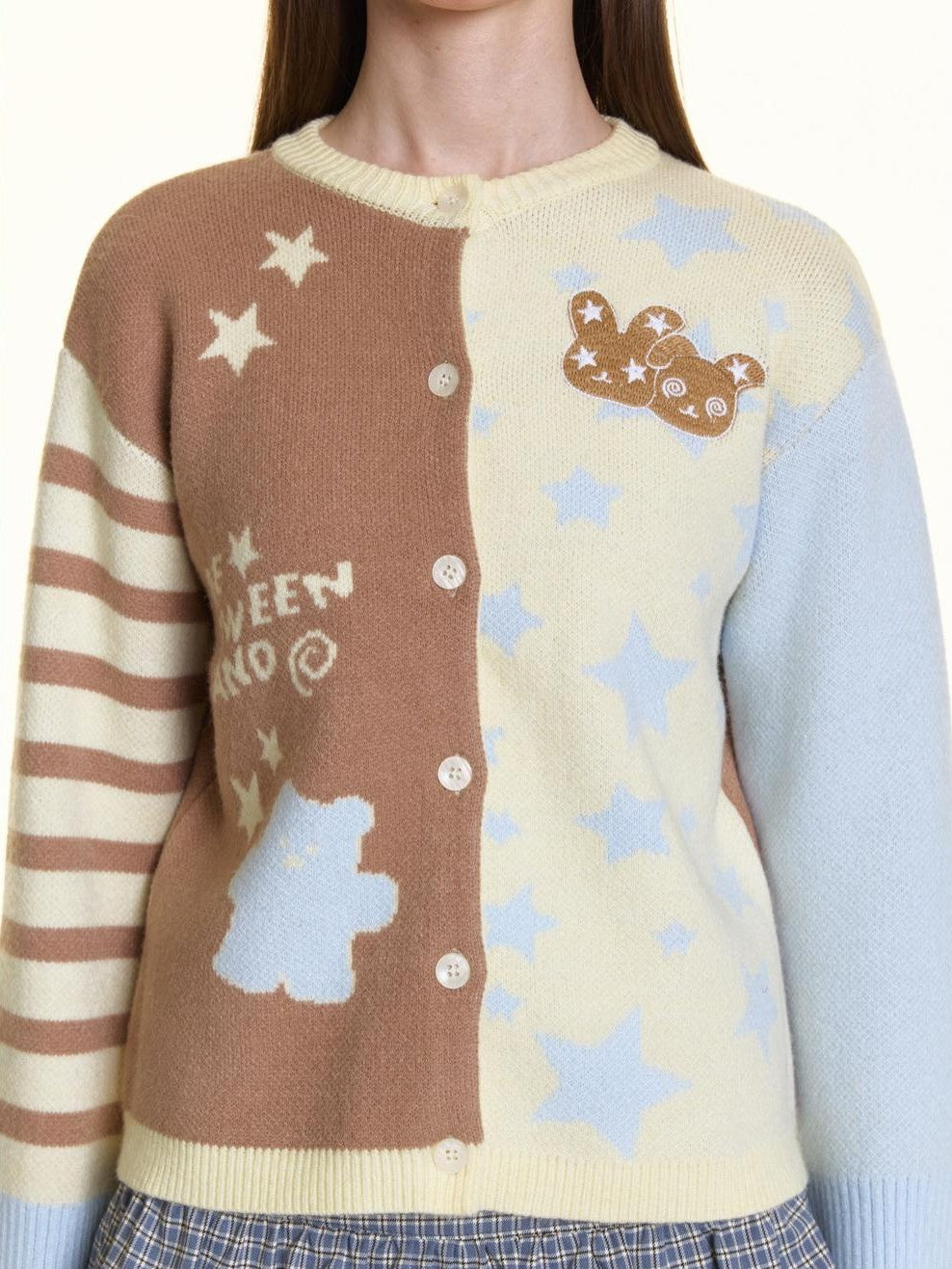 BETWEENAND Pastel Colorblock Star Embroidered Women&