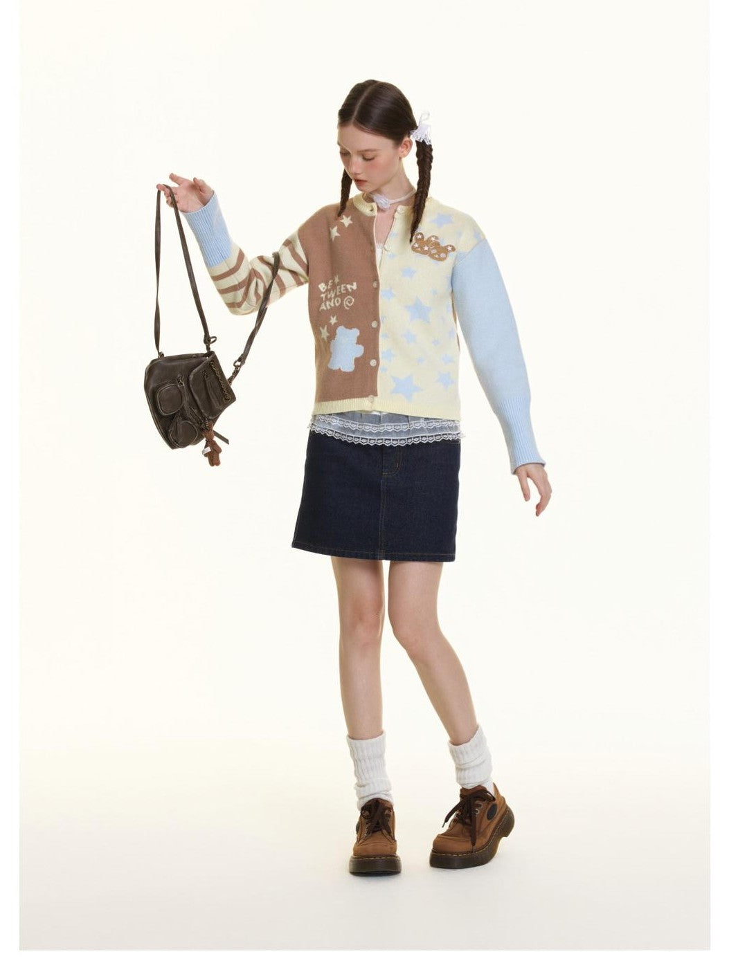 BETWEENAND Pastel Colorblock Star Embroidered Women&