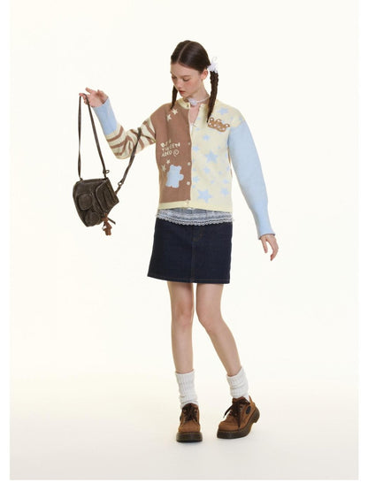 BETWEENAND Pastel Colorblock Star Embroidered Women&