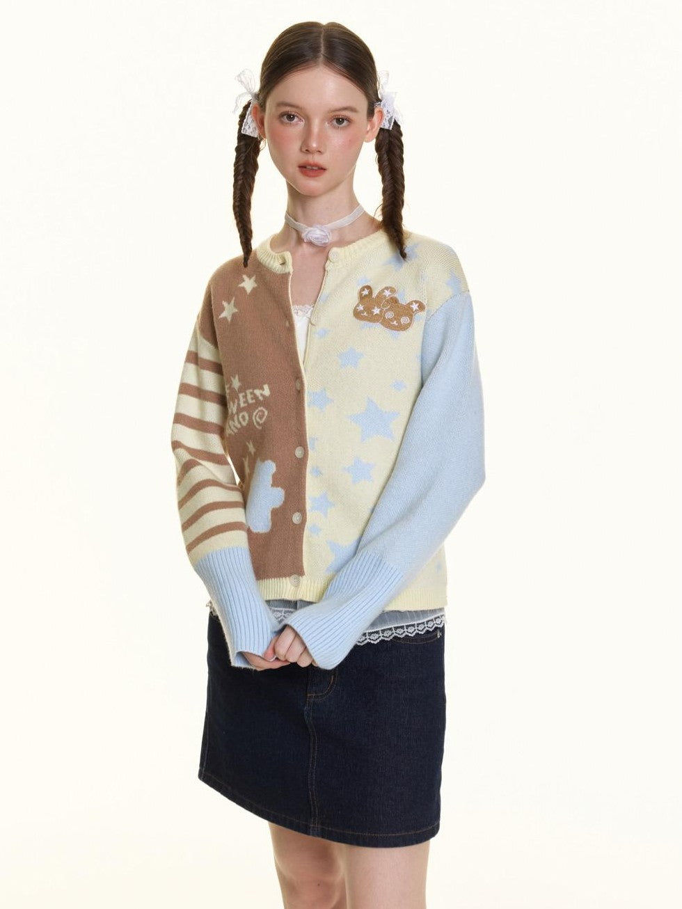 BETWEENAND Pastel Colorblock Star Embroidered Women&