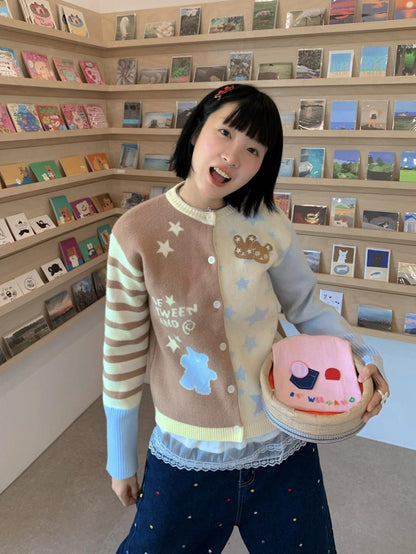 BETWEENAND Pastel Colorblock Star Embroidered Women&