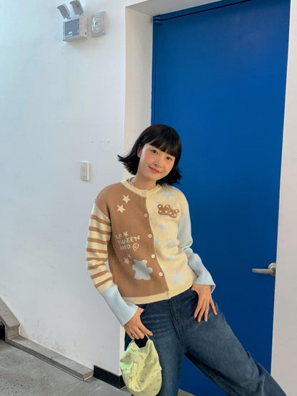 BETWEENAND Pastel Colorblock Star Embroidered Women&
