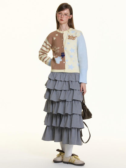 BETWEENAND Pastel Colorblock Star Embroidered Women&