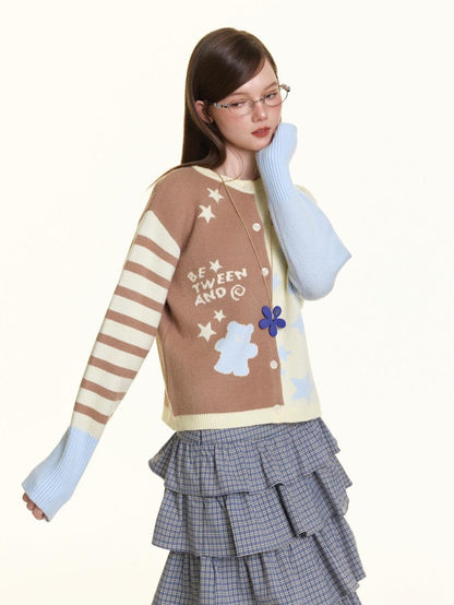 BETWEENAND Pastel Colorblock Star Embroidered Women&