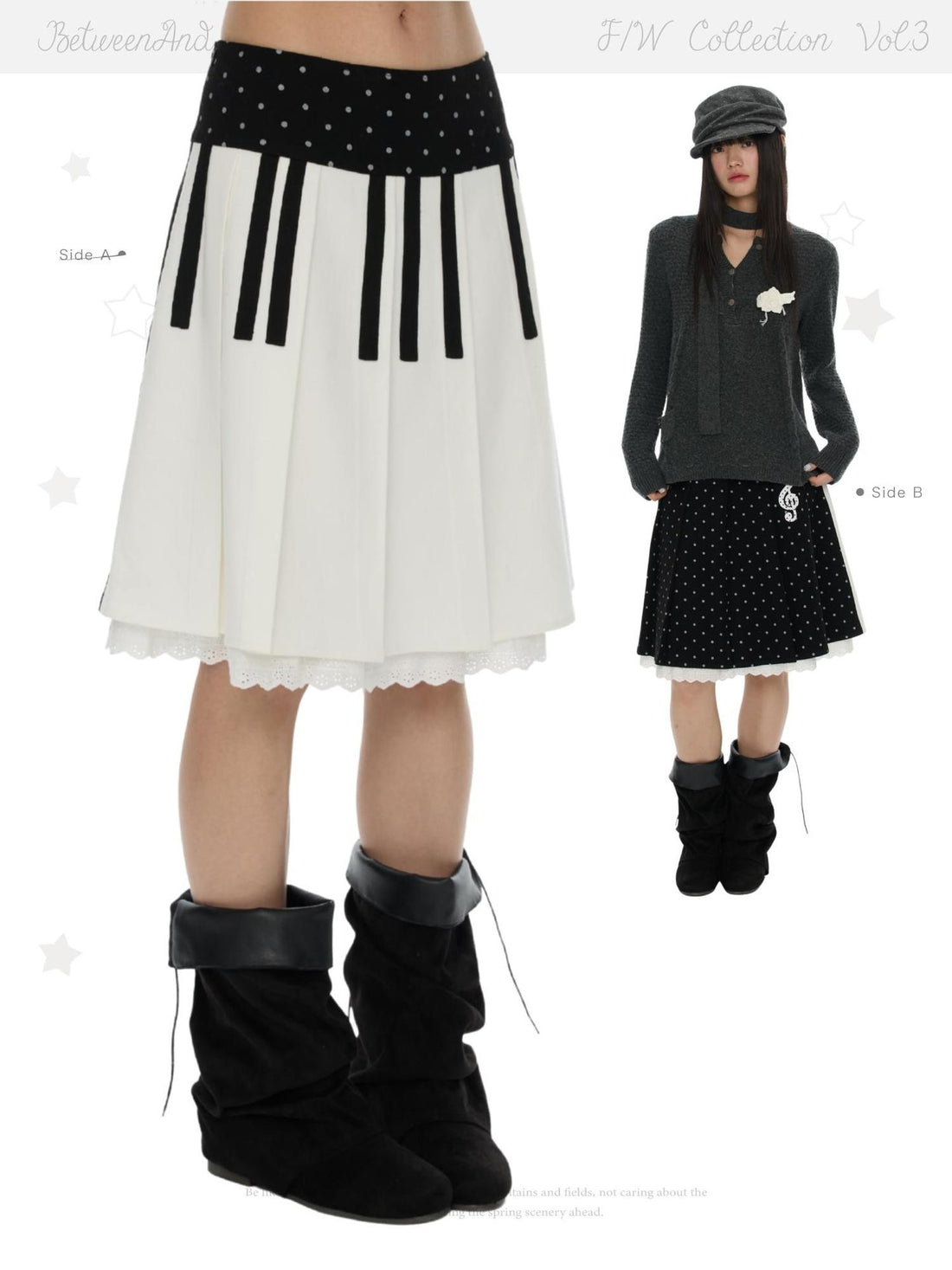 BETWEENAND Piano Key Polka Dot Print Pleated Women&