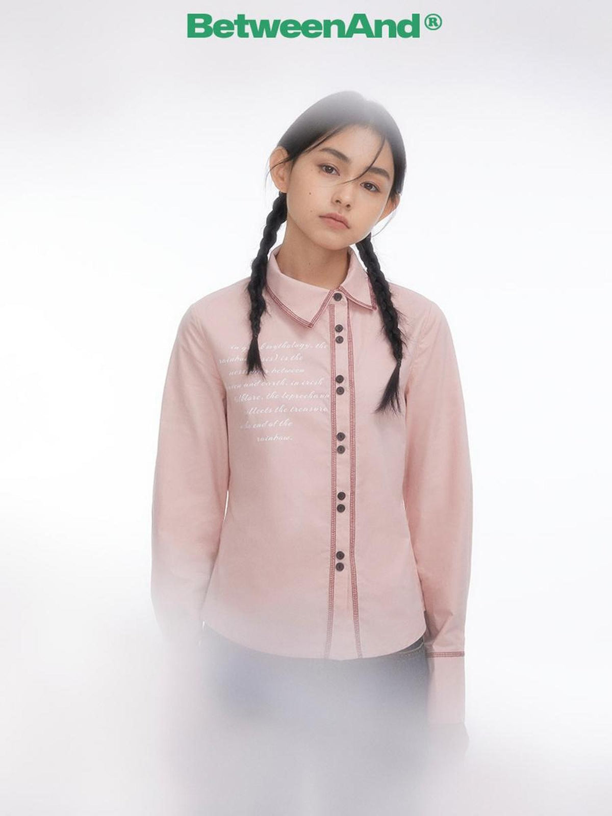 BETWEENAND Pink Asymmetric Slim Waist Long Sleeve Turn Collar Women&