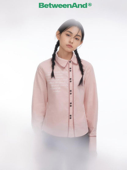BETWEENAND Pink Asymmetric Slim Waist Long Sleeve Turn Collar Women&