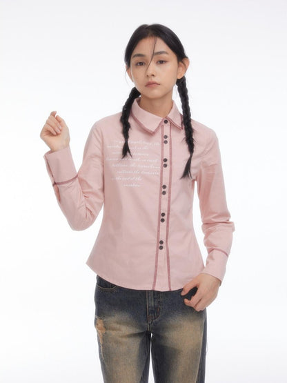 BETWEENAND Pink Asymmetric Slim Waist Long Sleeve Turn Collar Women&