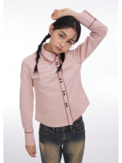 BETWEENAND Pink Asymmetric Slim Waist Long Sleeve Turn Collar Women&