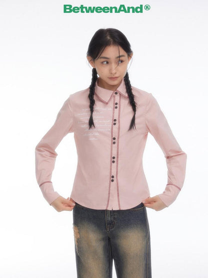 BETWEENAND Pink Asymmetric Slim Waist Long Sleeve Turn Collar Women&