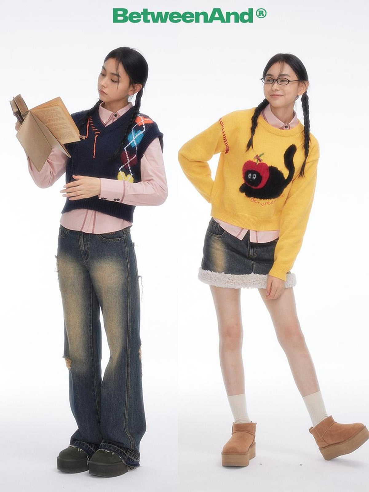 BETWEENAND Pink Asymmetric Slim Waist Long Sleeve Turn Collar Women&