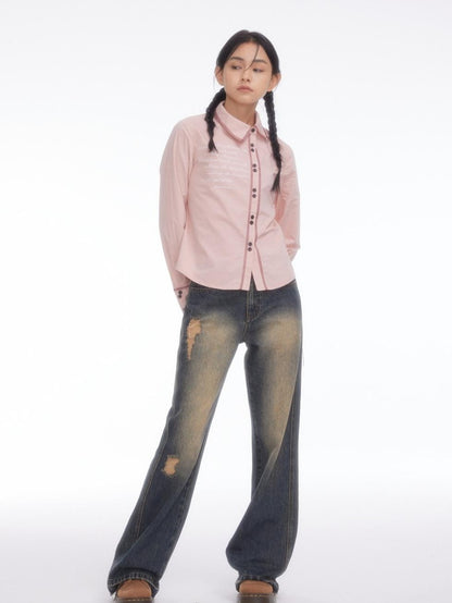 BETWEENAND Pink Asymmetric Slim Waist Long Sleeve Turn Collar Women&