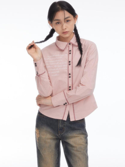 BETWEENAND Pink Asymmetric Slim Waist Long Sleeve Turn Collar Women&